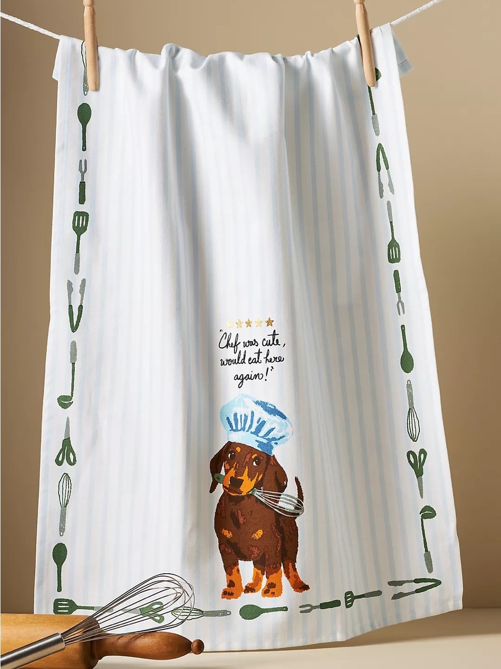ANTHROPOLOGIE Sous Chef Dachshund Dish Towel Mint $24 NWT